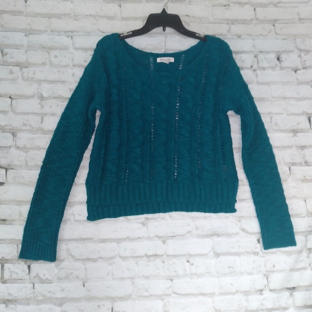 Aeropostale Womens Sweater Medium Blue Cable Knit Cropped Wool Blend Open Knit